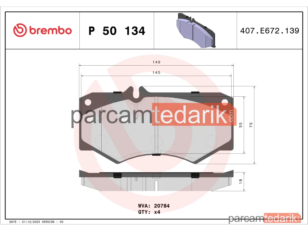 BREMBO P50134 | Fren Balatası (Ön) — Mercedes-Benz G-Serisi, Mercedes-Benz T1, Puch G-Modell