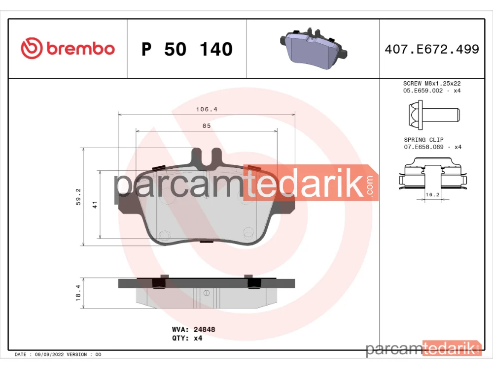 BREMBO P50140 | Fren Balatası (Arka) — Mercedes-Benz B-Serisi, Mercedes-Benz Cla Coupe, Mercedes-Benz Gla-Serisi