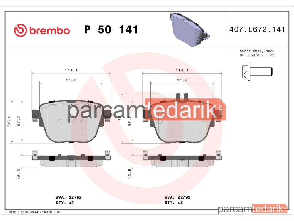 BREMBO P50141 | Fren Balatası (Arka) — Mercedes-Benz E-Serisi, Mercedes-Benz Cls, Mercedes-Benz E-Serisi Cabrio