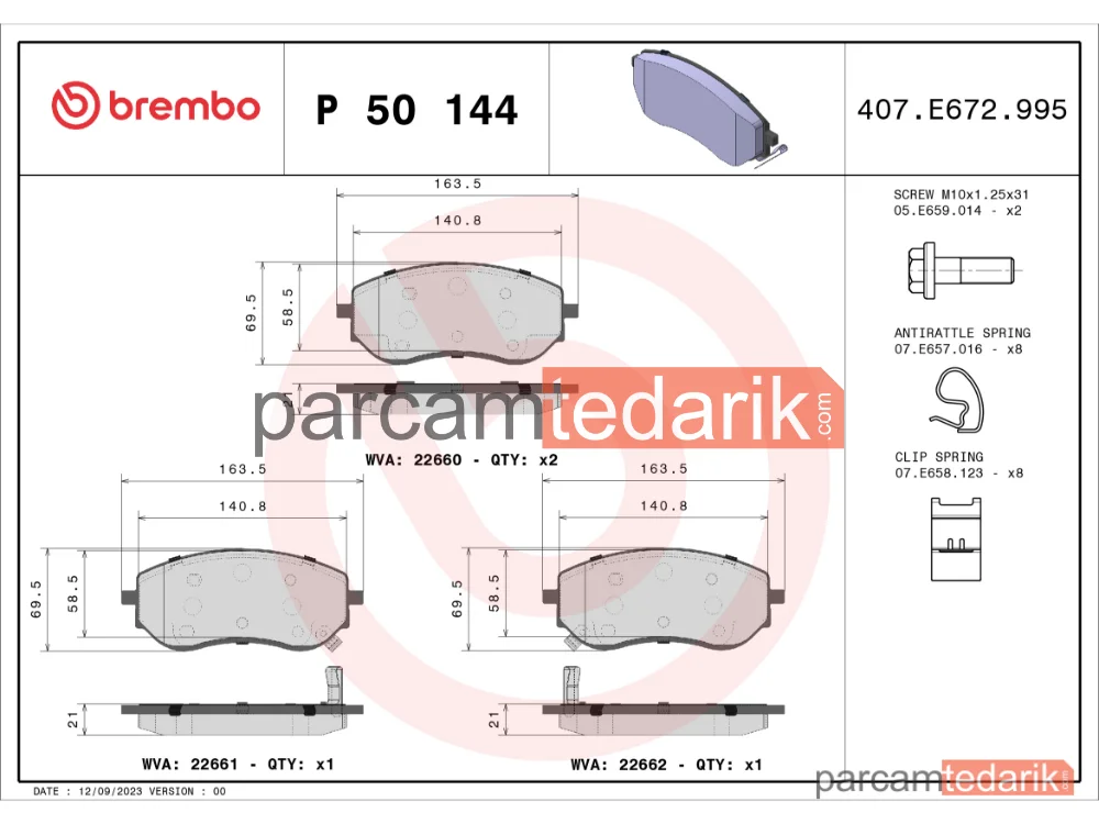 BREMBO P50144 | Fren Balatası (Ön) — Mercedes-Benz X-Serisi, Nissan Navara NP300 Pick-Up