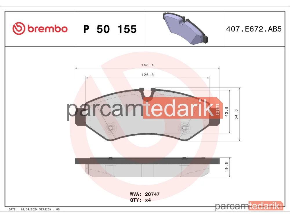 BREMBO P50155 | Fren Balatası (Arka) — Mercedes-Benz Sprinter 3,5-t, Mercedes-Benz Sprinter 4-t