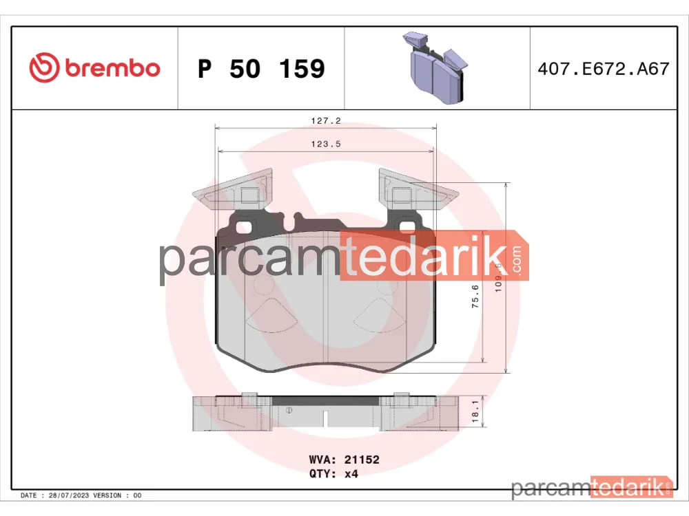 BREMBO P50159 | Fren Balatası (Ön) — Mercedes-Benz Glc, Mercedes-Benz Glc Coupe