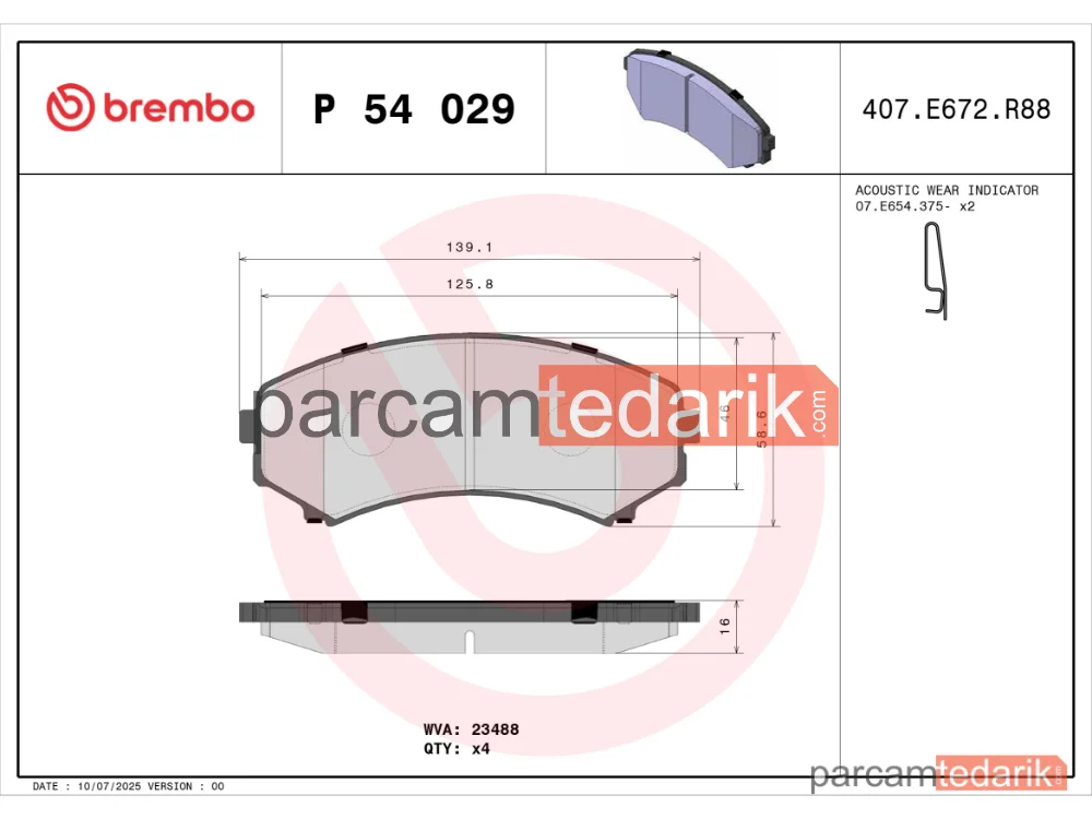 BREMBO P54029 | Fren Balatası (Ön) — Mitsubishi Pajero IV, Mitsubishi Proudia/dignity, Mitsubishi Grandis