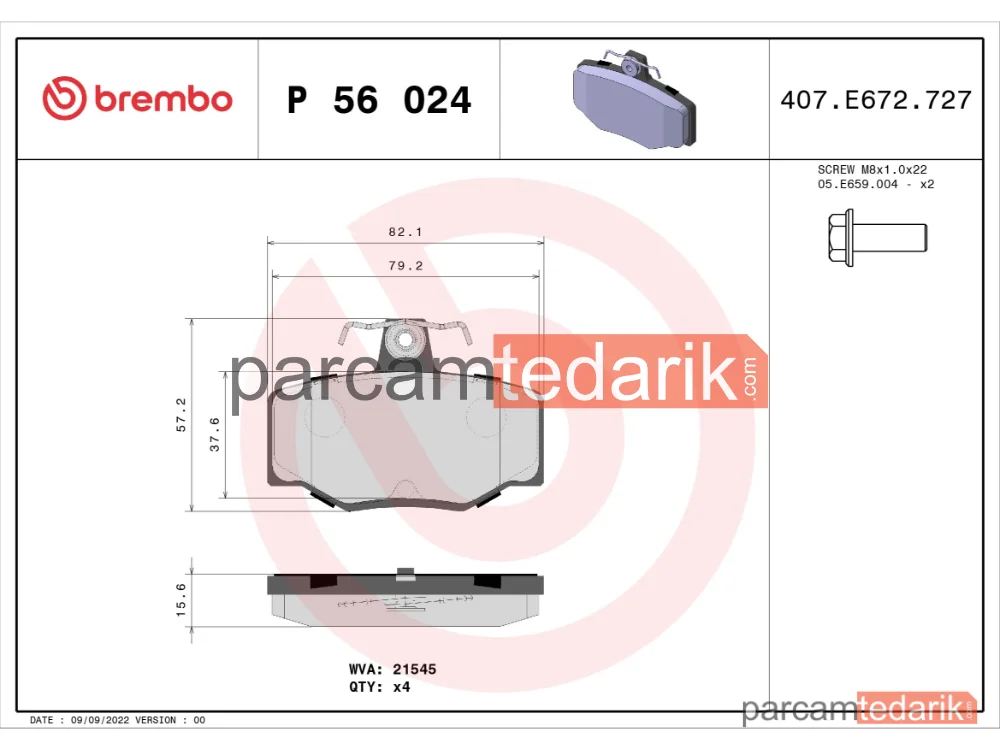 BREMBO P56024 | Fren Balatası (Arka) — Nissan Primera, Nissan Almera II, Nissan Almera Tino