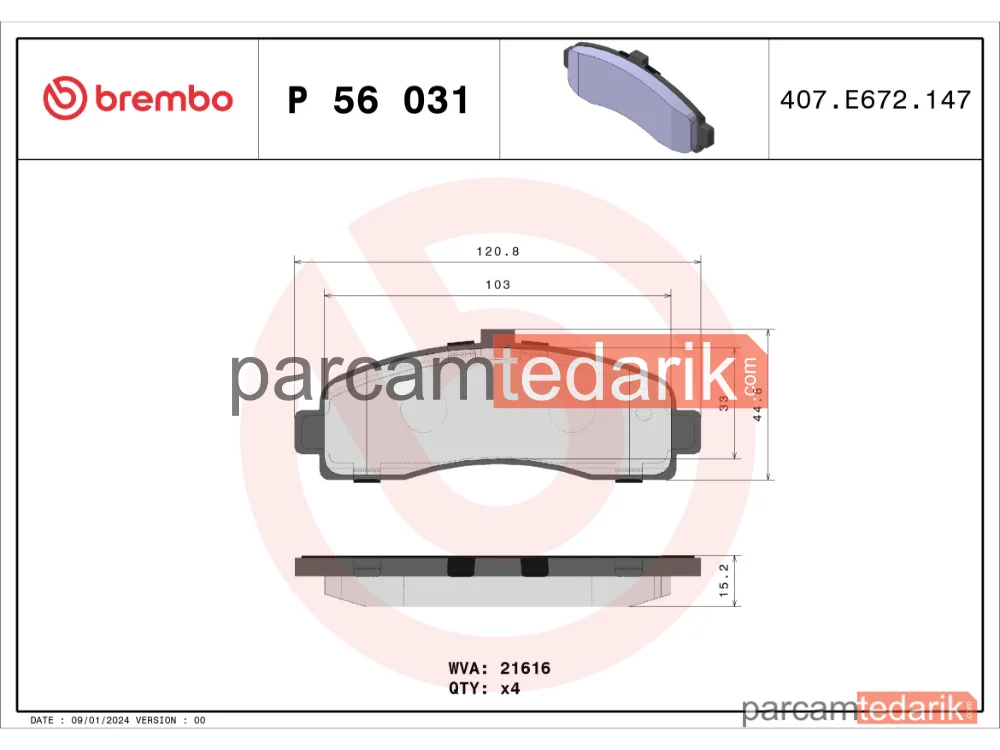 BREMBO P56031 | Fren Balatası (Ön) — Nissan Micra II