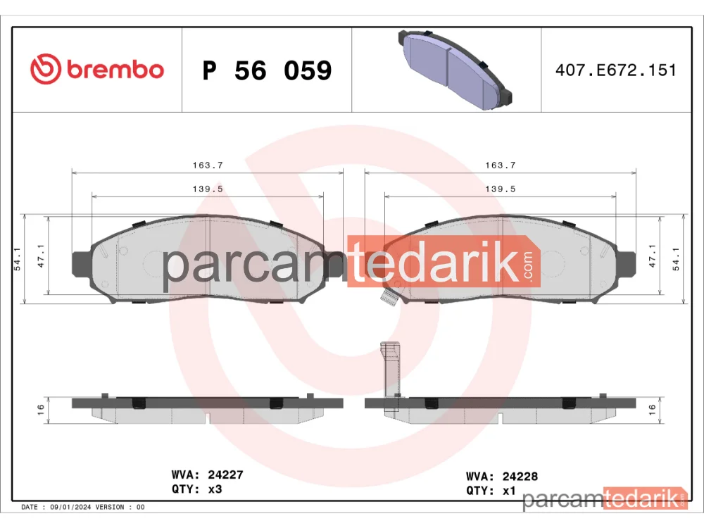 BREMBO P56059 | Fren Balatası (Ön) — Nissan Navara NP300, Nissan Pathfinder III