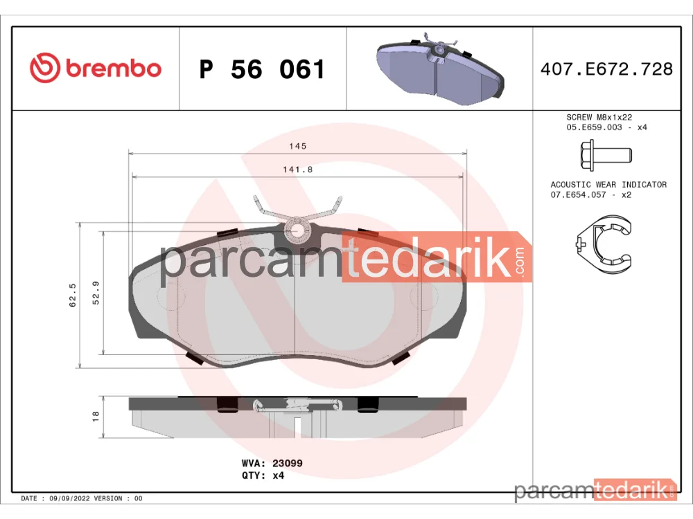 BREMBO P56061 | Fren Balatası (Ön) — Renault Trafic II, Nissan Primastar, Opel Vivaro A