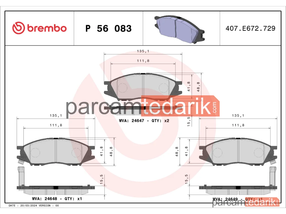 BREMBO P56083 | Fren Balatası (Ön) — Nissan Almera II, Nissan Almera Classic