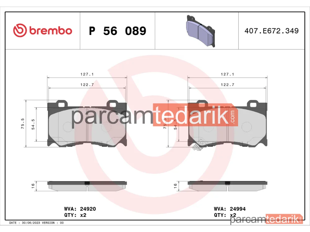 BREMBO P56089 | Fren Balatası (Ön) — Infiniti Q70, Infiniti QX70, Infiniti FX