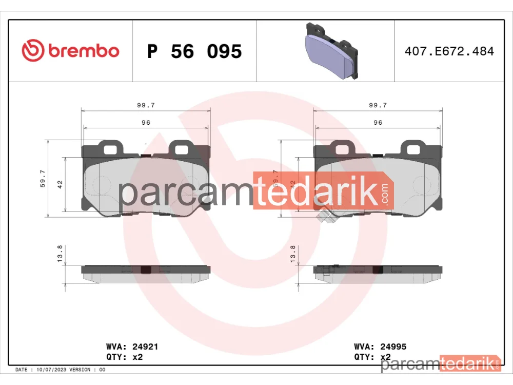 BREMBO P56095 | Fren Balatası (Arka) — Infiniti Q70, Infiniti QX70, Infiniti FX