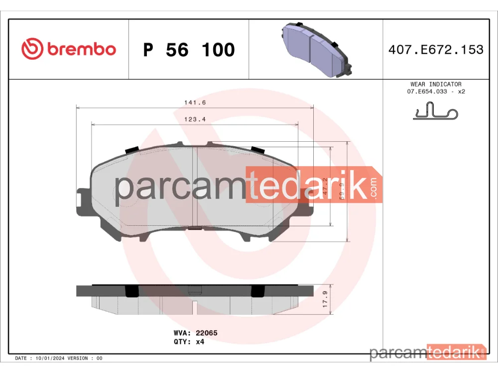 BREMBO P56100 | Fren Balatası (Ön) — Renault Kadjar, Nissan Qashqai II, Nissan X-Trail III