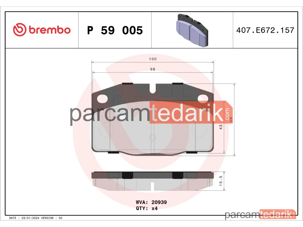 P59005 | Fren Balatası (Ön) — Opel Kadett E, Opel Rekord E, Opel Vectra A