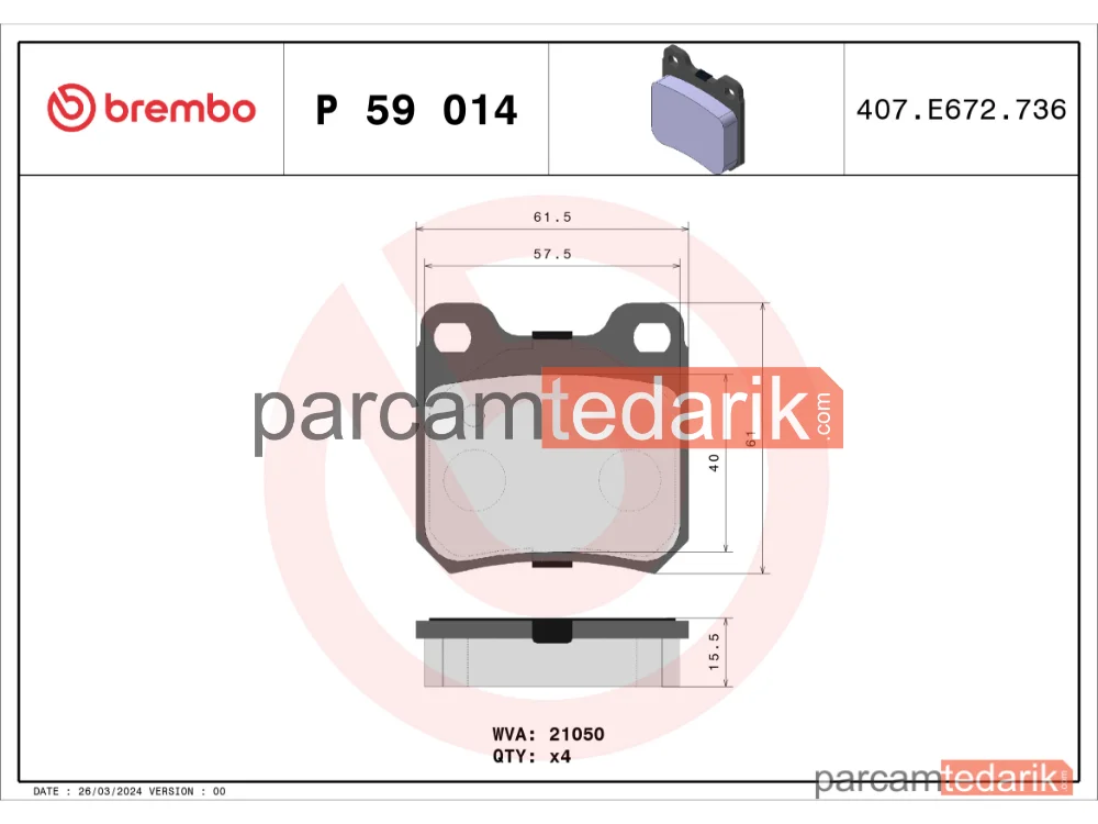BREMBO P59014 | Fren Balatası (Arka) — Opel Omega A, Opel Vectra B, Opel Omega B