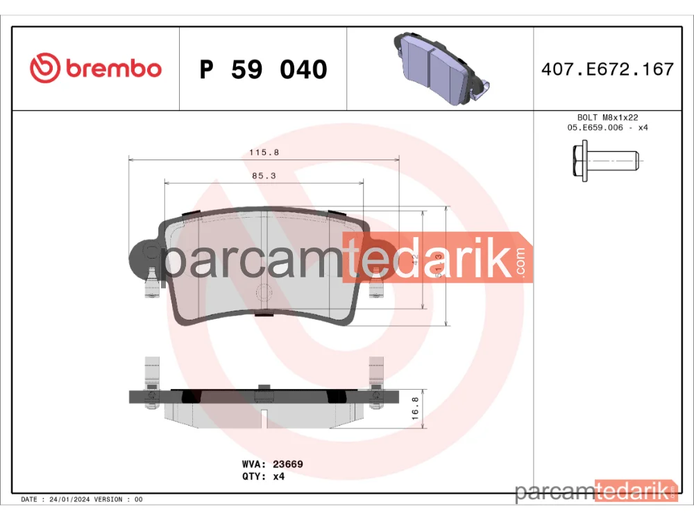BREMBO P59040 | Fren Balatası (Arka) — Renault Master II, Opel Movano A, Nissan Interstar