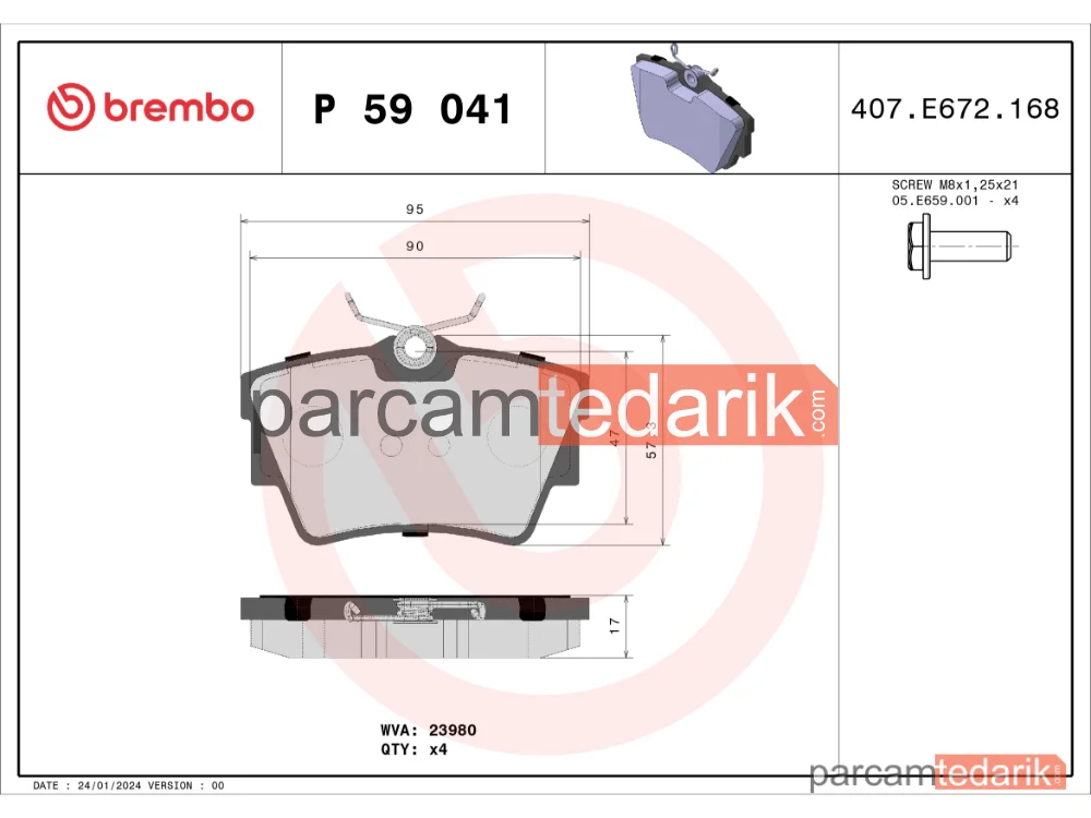 BREMBO P59041 | Fren Balatası (Arka) — Renault Trafic III, Renault Trafic II, Fiat Talento