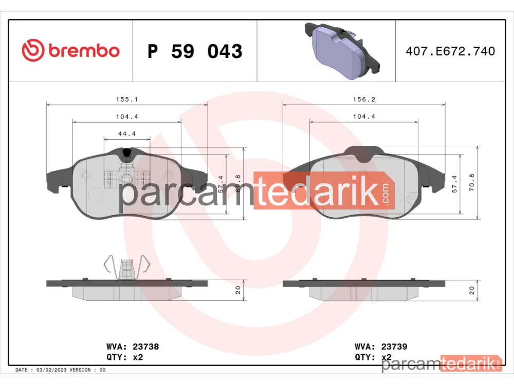BREMBO P59043 | Fren Balatası (Ön) — Saab 9-3, Saab 9-3 Cabrio, Opel Vectra C