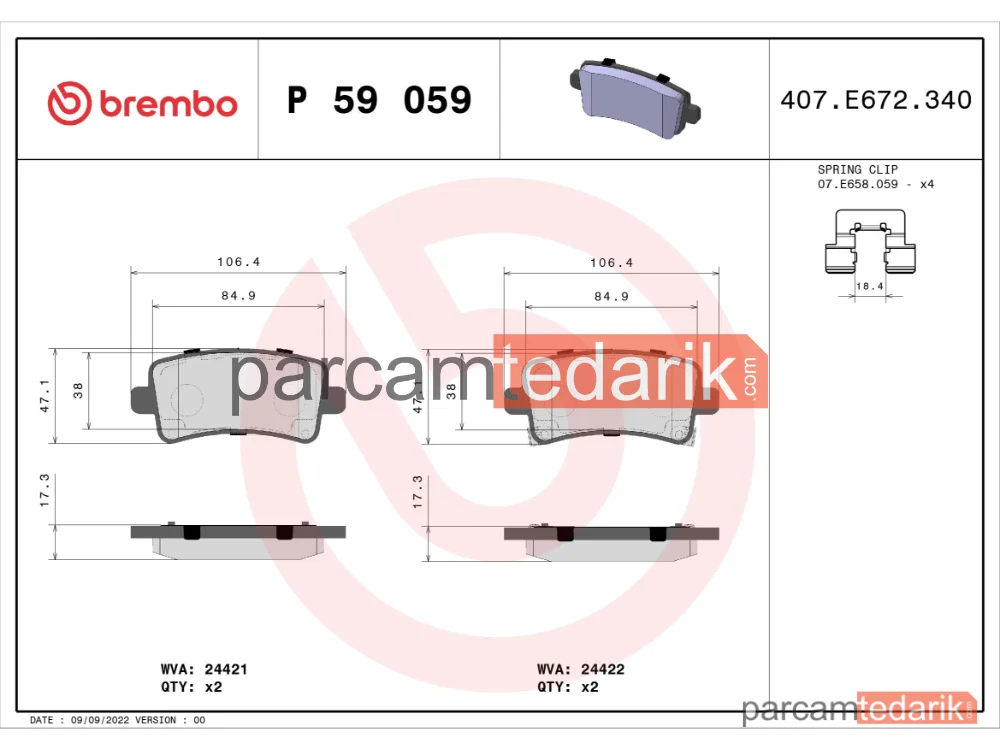 BREMBO P59059 | Fren Balatası (Arka) — Opel Insignia A, Opel Insignia A Country Tourer, Bentley Flying Spur