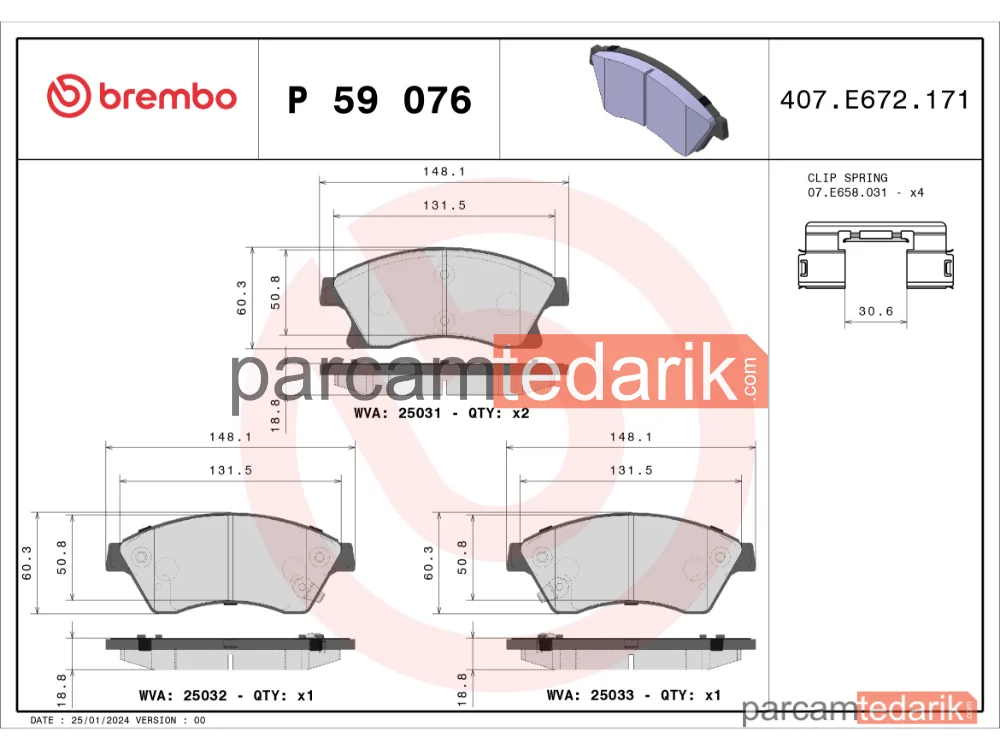 BREMBO P59076 | Fren Balatası (Ön, 276 mm) — Opel Astra J, Chevrolet Cruze, Chevrolet Aveo