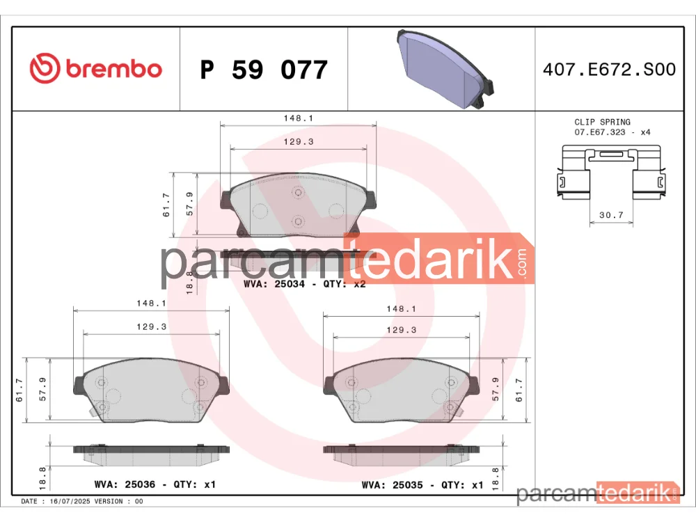 BREMBO P59077 | Fren Balatası (Ön, 300 mm) — Opel Zafira Tourer C, Opel Astra J, Chevrolet Cruze