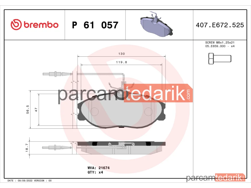 BREMBO P61057 | Fren Balatası (Ön) — Peugeot 406 Break, Peugeot 406, Peugeot 406 Coupe