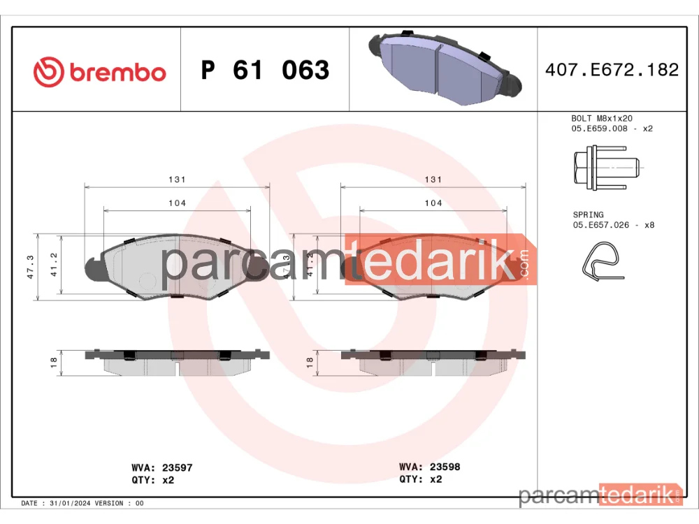 BREMBO P61063 | Fren Balatası (Ön) — Peugeot 206, Peugeot 206+, Peugeot 206 SW