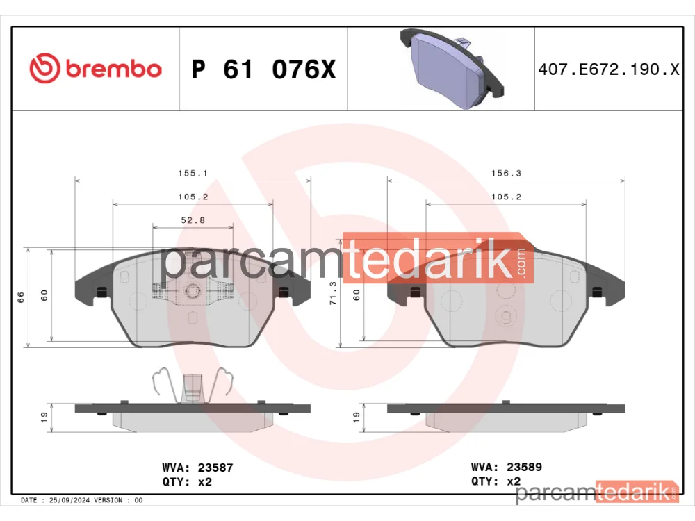 BREMBO P61076X | Fren Balatası (Ön) — Peugeot 208 I, VW Polo V, VW Jetta IV