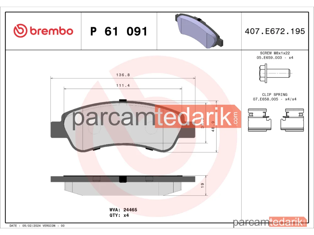 BREMBO P61091 | Fren Balatası (Arka) — Citroen Jumper III, Fiat Ducato, Peugeot Boxer