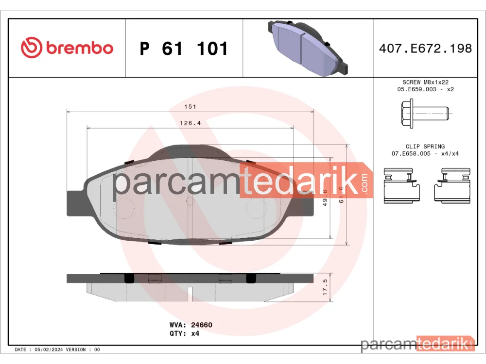 BREMBO P61101 | Fren Balatası (Ön) — Peugeot 308 I, Peugeot 3008 I Mpv, Peugeot 308 SW I