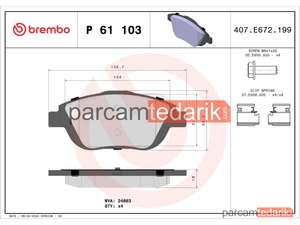 BREMBO P61103 | Fren Balatası (Ön) — Citroen C3 Aircross I, Peugeot 2008 I, Opel Crossland X / Crossland
