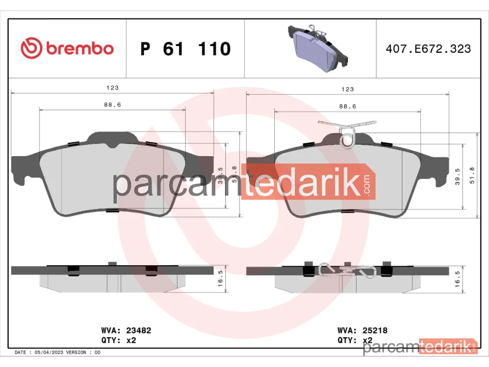 P61110 | Fren Balatası (Arka) — Peugeot 508 I, Peugeot 508 SW I