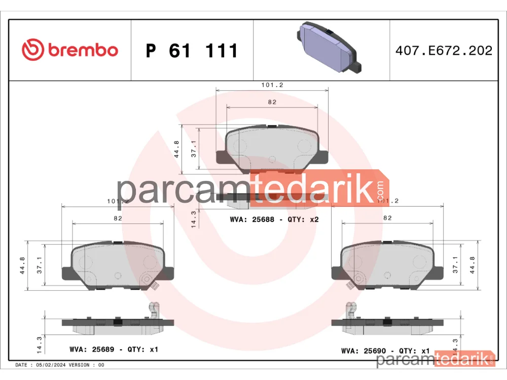 BREMBO P61111 | Fren Balatası (Arka) — Mitsubishi Asx, Mazda 6, Peugeot 4008
