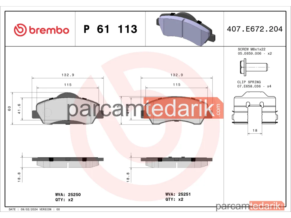 BREMBO P61113 | Fren Balatası (Ön) — Peugeot 308 SW II, Peugeot 308 II, Citroen C4 Cactus