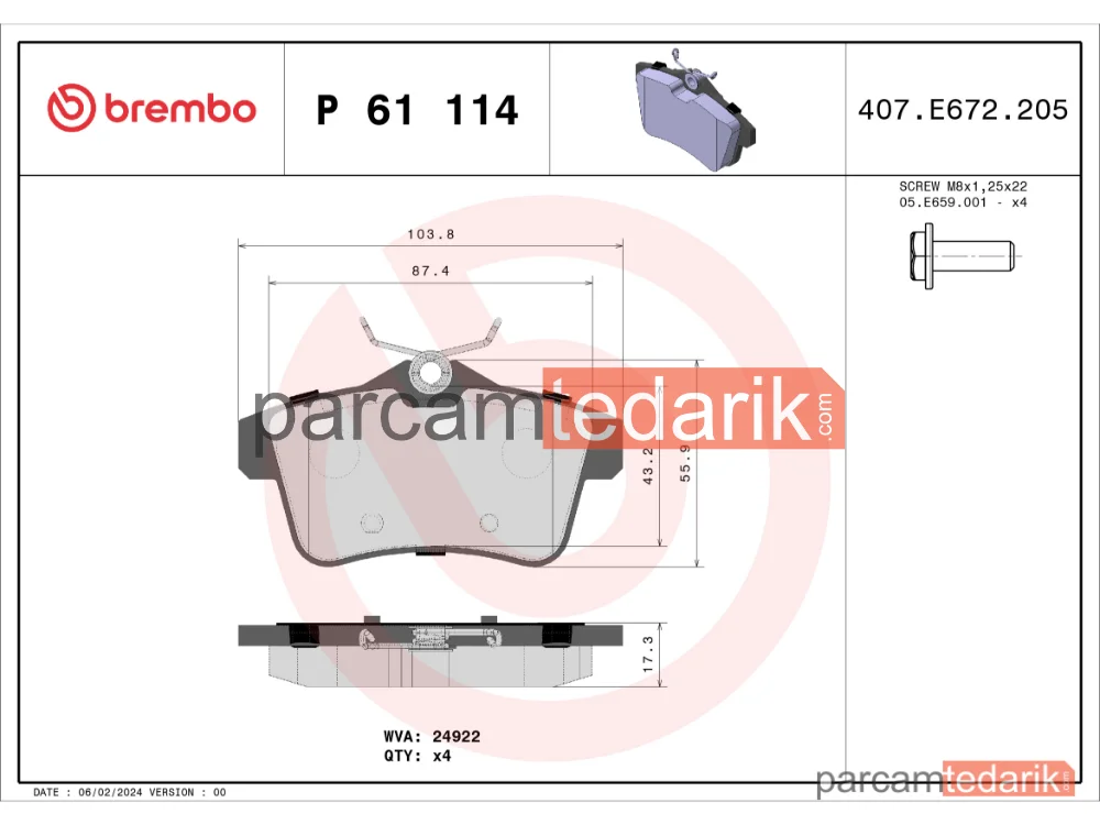 BREMBO P61114 | Fren Balatası (Arka) — Citroen C4 II, Citroen DS4, Citroen DS5