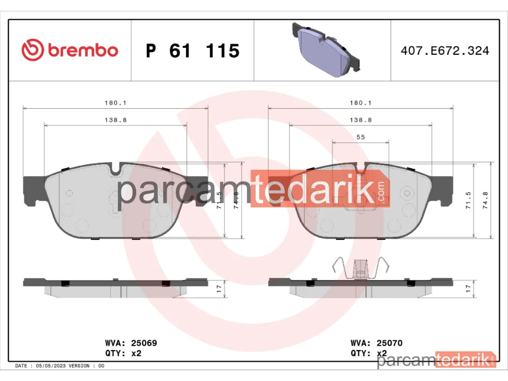 BREMBO P61115 | Fren Balatası (Ön) — Peugeot 508 I, Peugeot 508 SW I, Citroen DS5