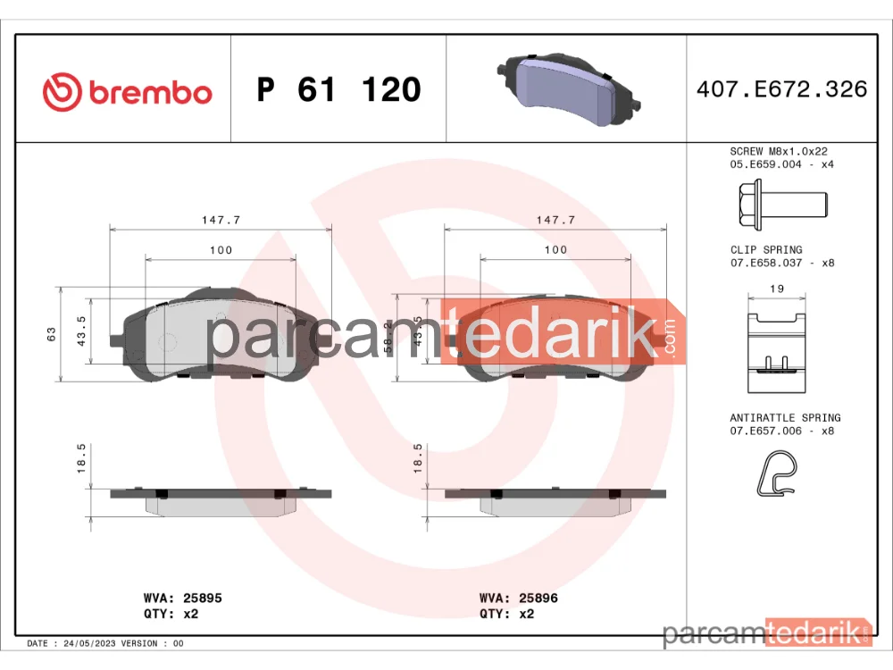 BREMBO P61120 | Fren Balatası (283 mm) — Peugeot 308 SW II, Peugeot 308 II, Peugeot Partner