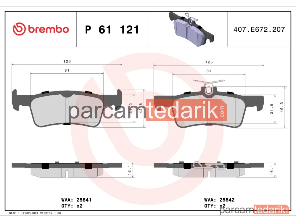 BREMBO P61121 | Fren Balatası (Arka) — Peugeot 308 SW II, Peugeot 308 II