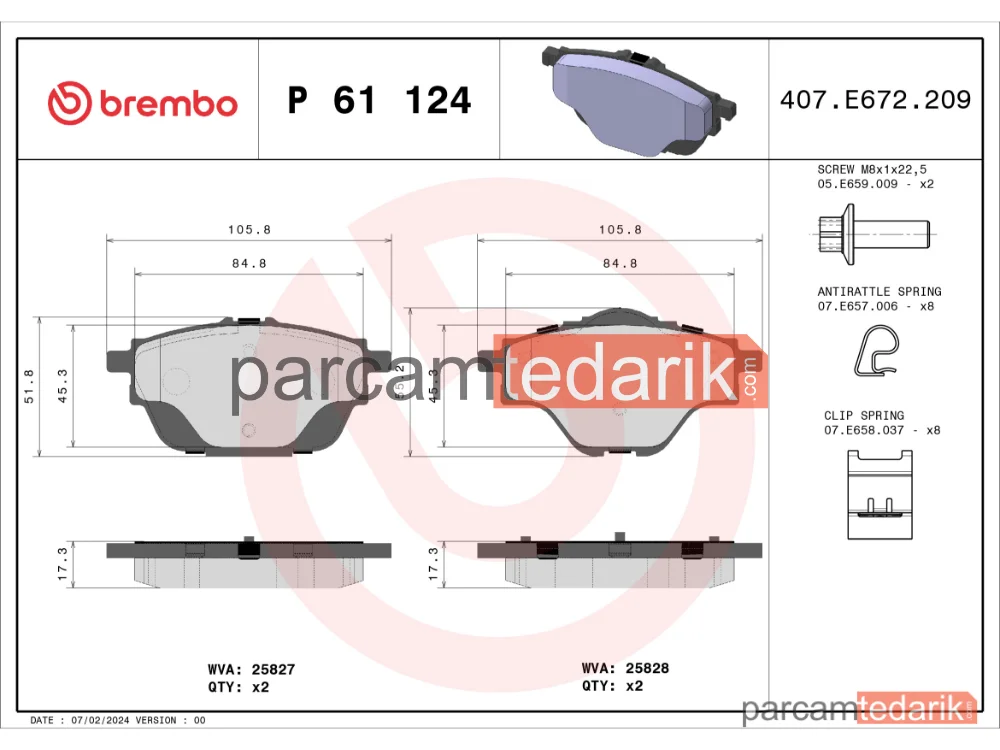 BREMBO P61124 | Fren Balatası (Arka) — Peugeot 5008 II, Citroen Grand C4 Spacetourer, Peugeot 3008 II Suv