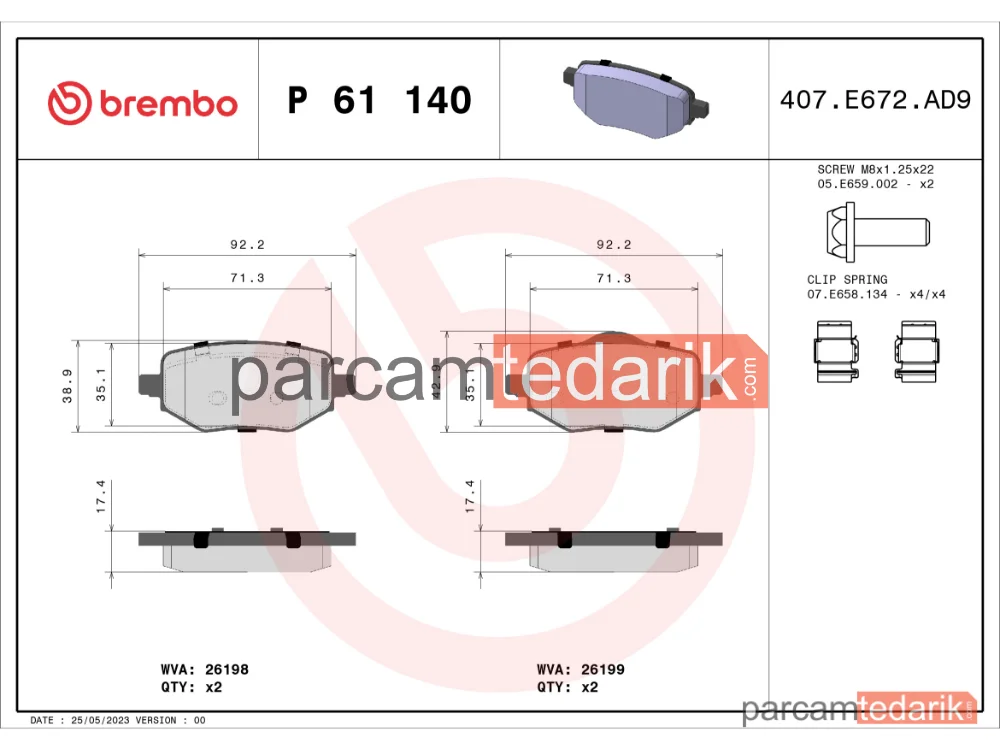 BREMBO P61140 | Fren Balatası (Arka) — Peugeot 2008 II, Peugeot 208 II, DS 3 / DS 3 Crossback