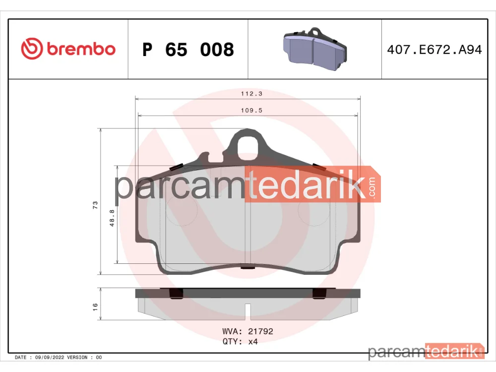 BREMBO P65008 | Fren Balatası (Arka) — Porsche Boxster, Porsche 911, Porsche 911 Cabrio