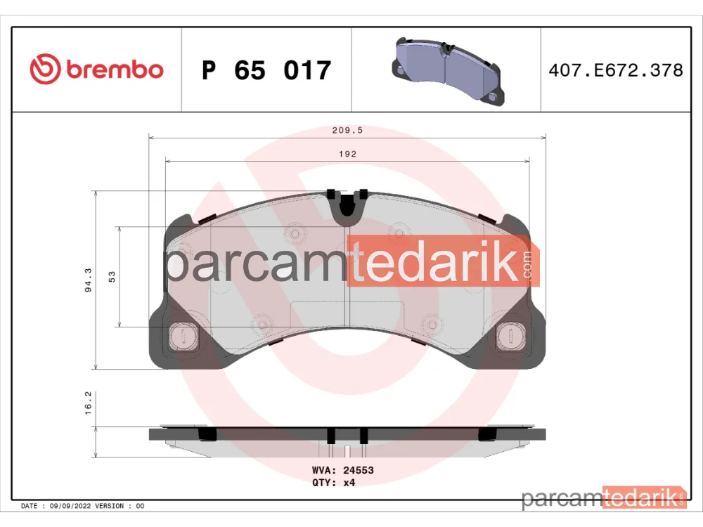 BREMBO P65017 | Fren Balatası (Ön) — Porsche Cayenne, Porsche Panamera, VW Touareg