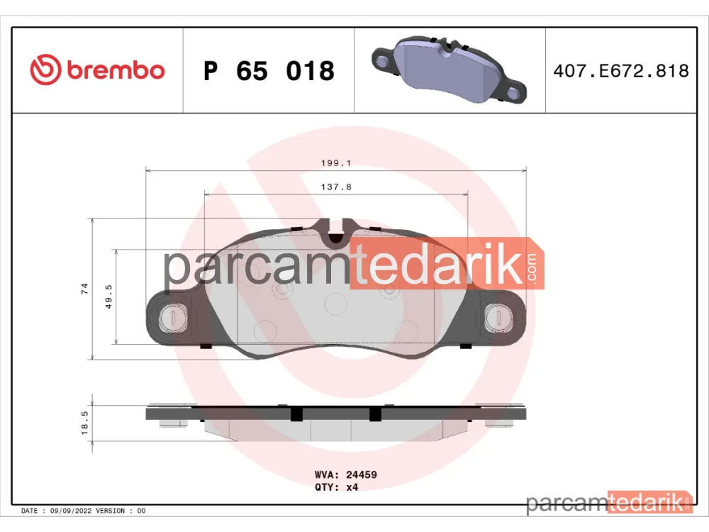 BREMBO P65018 | Fren Balatası (Ön) — Porsche 718 Boxster, Porsche 911, Porsche 718 Cayman