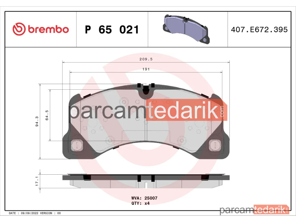 BREMBO P65021 | Fren Balatası (Ön) — Porsche Panamera, Porsche Macan, Porsche Cayenne