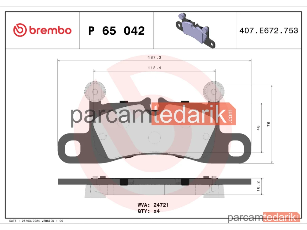 BREMBO P65042 | Fren Balatası (Arka) — Porsche Cayenne, Porsche Cayenne Coupe, Porsche 718 Boxster