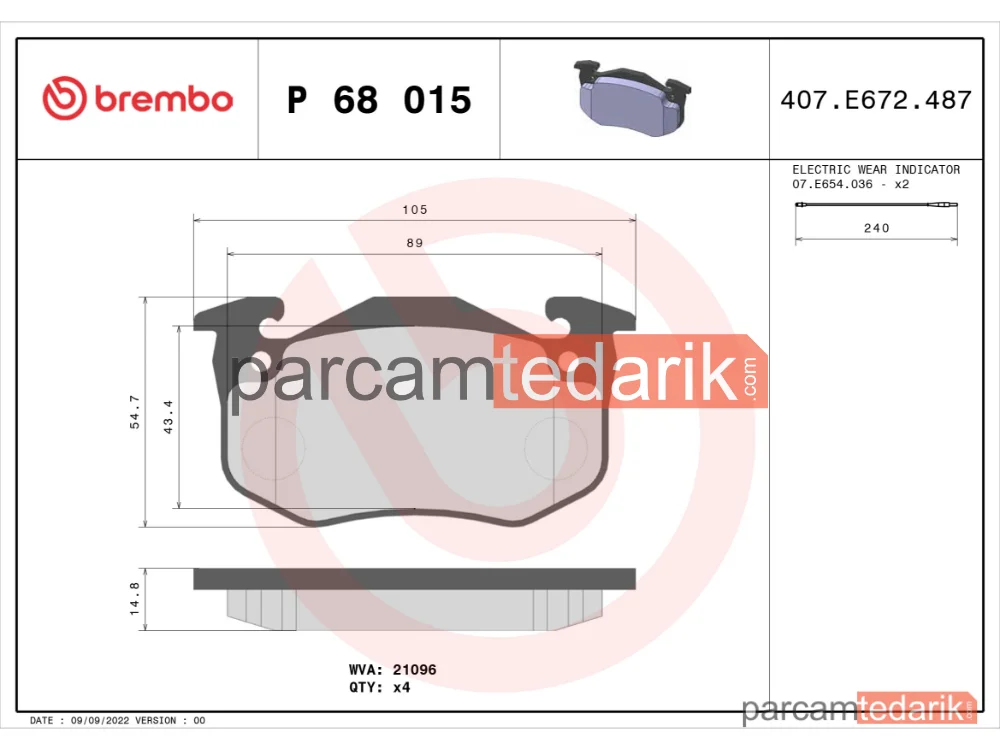 BREMBO P68015 | Fren Balatası (Ön) — Renault Clio I, Renault Super 5, Renault Twingo I