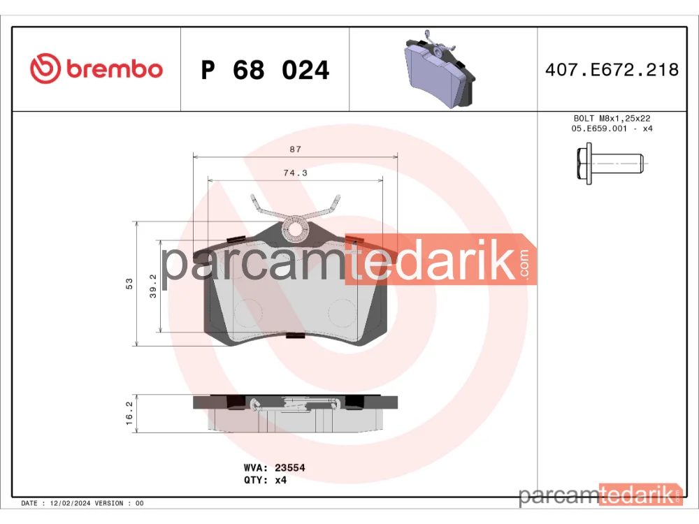 BREMBO P68024 | Fren Balatası (Arka) — Renault Megane II, Renault Clio III, Renault Megane III
