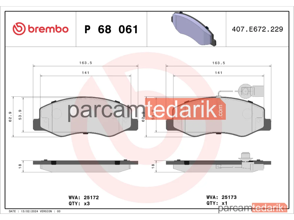 BREMBO P68061 | Fren Balatası (Arka) — Opel Movano B, Renault Master III, Nissan NV400