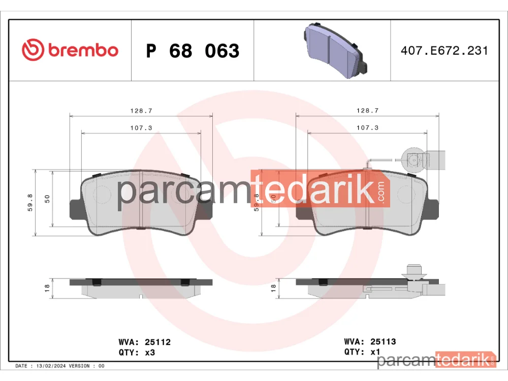 BREMBO P68063 | Fren Balatası (Arka) — Nissan NV400, Opel Movano B, Renault Master III
