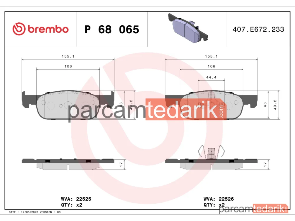 BREMBO P68065 | Fren Balatası (Ön) — Renault Clio IV, Dacia Logan Mcv II, Renault Clio IV Grandtour