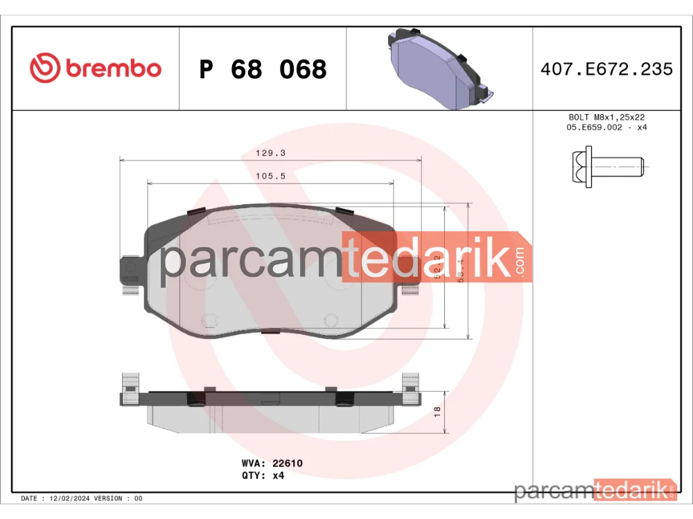 BREMBO P68068 | Fren Balatası (Ön) — Renault Megane IV Grandtour, Renault Megane IV