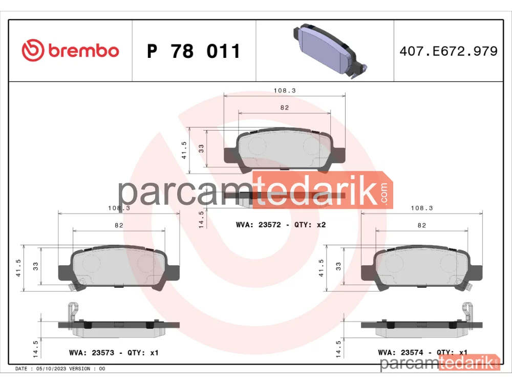 BREMBO P78011 | Fren Balatası (Arka) — Subaru Forester, Subaru Impreza, Subaru Legacy III